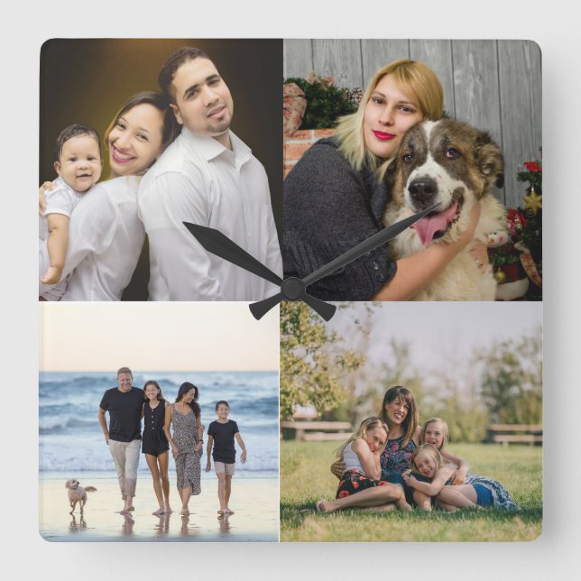  4 Family Photo Collage Custom Square Wall Clock (Front)