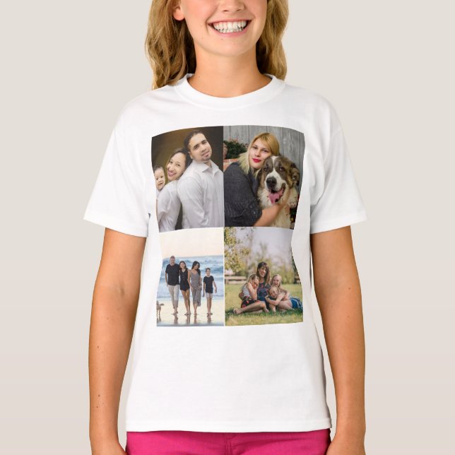  4 Family Photo Collage Custom T-Shirt (Front)