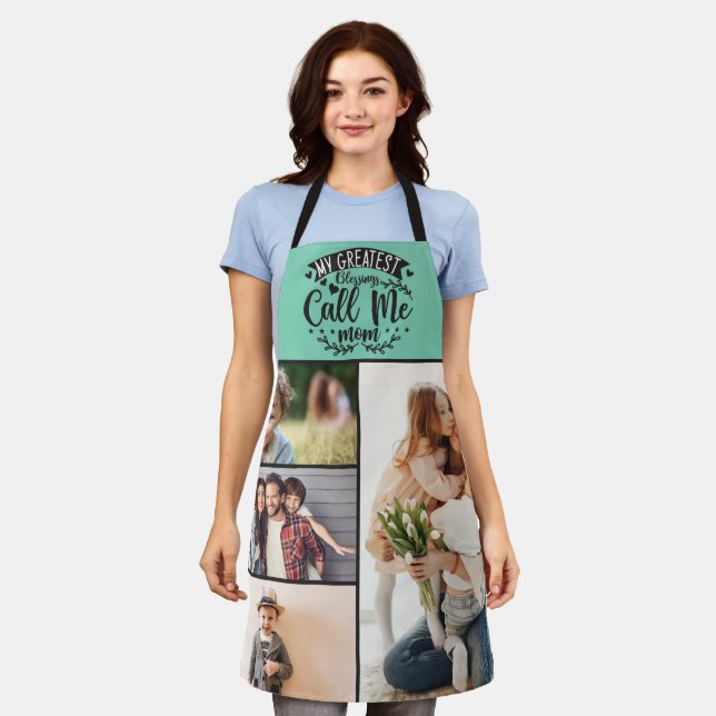 4 family photo collage mum keepsake mothers day apron (Worn)