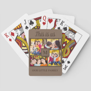 4 Family Photo Collage This is Us Brown Monogram Playing Cards