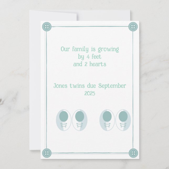 4 Feet, 2 Hearts Twin Pregnancy Announcement (Front)