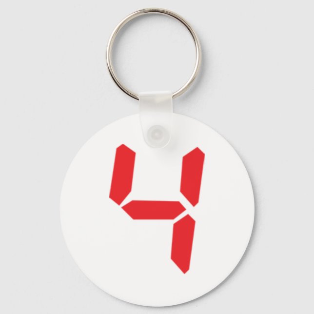 4 four red alarm clock digital number key ring (Front)