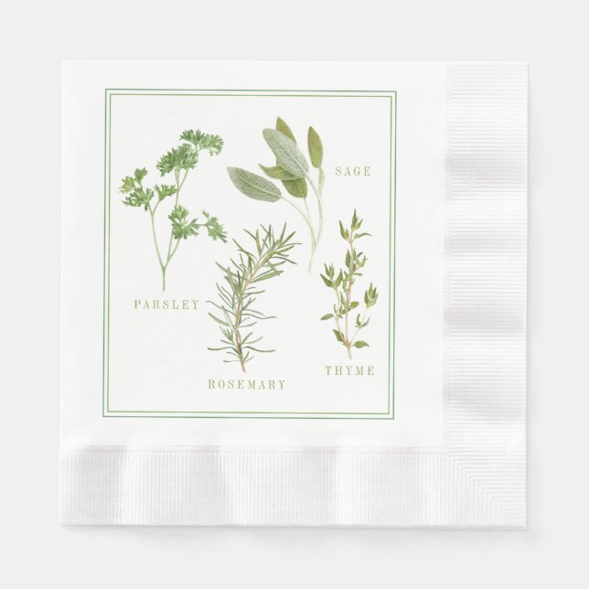 4 FRESH HERBS Coined Luncheon Paper Napkins (Front)