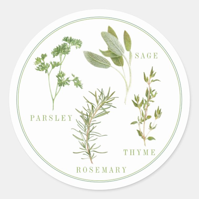 4 FRESH HERBS Large Round Stickers (Front)