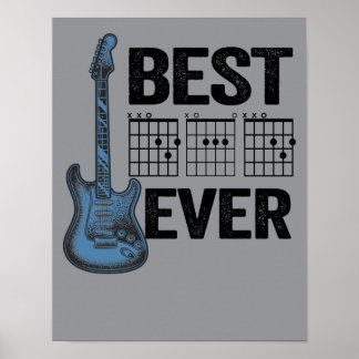 4 Funny Chord Best Dad Ever Guitar Rock Music Love Poster