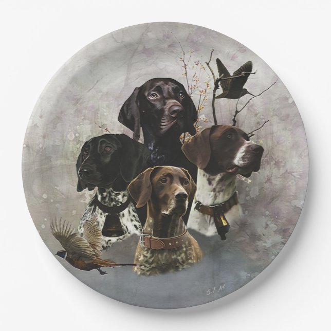 4 German Shorthaired Pointer Colours  Paper Plate (Front)