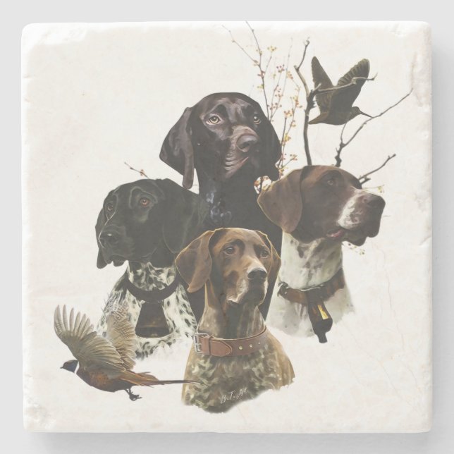 4 German Shorthaired Pointer Colours  Stone Coaster (Front)
