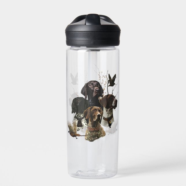 4 German Shorthaired Pointer Colours  Water Bottle (Front)