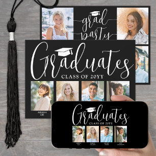 4 Grads Photos Joint Graduation Party Black White Invitation
