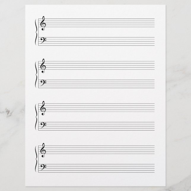 4 Grand Staffs Staves Music Manuscript Paper Custom Letterhead (Front)