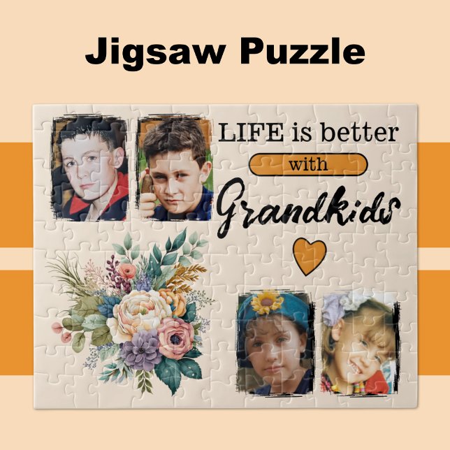4 grandkids photo floral orange jigsaw puzzle (Creator Uploaded)