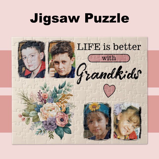 4 grandkids photo floral pink jigsaw puzzle (Creator Uploaded)