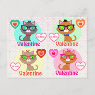 4 Hipster Cool Cat Valentines Cards