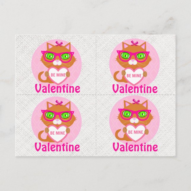 4 Hipster Cool Cat Valentines Cards (Front)