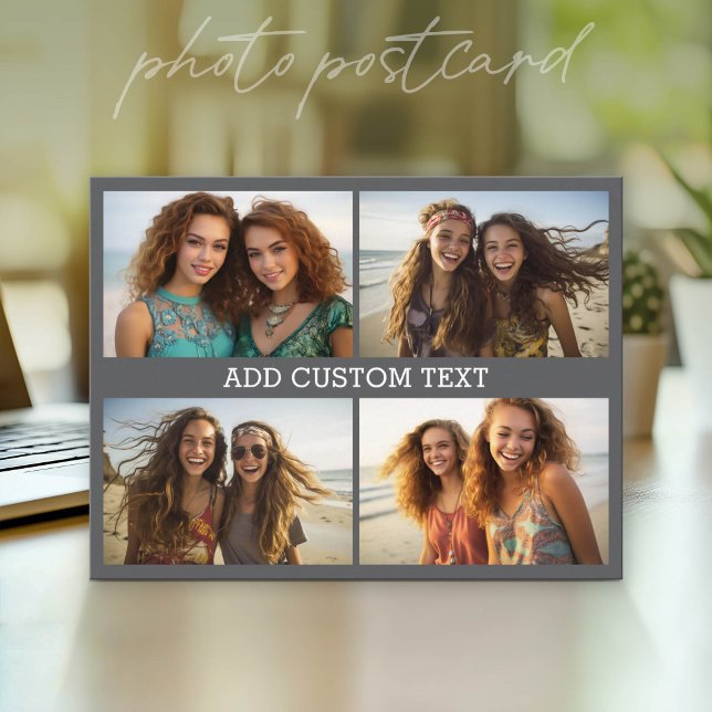 4 Horizontal Photo Collage with One Line of Text Postcard (Photo Postcard - Customize with your favorite pics)