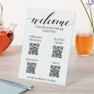 4 in 1 ceremony&seating chart&bar menu qr code pedestal sign