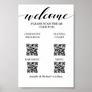 4 in 1 ceremony&seating chart&bar&menu qr code poster