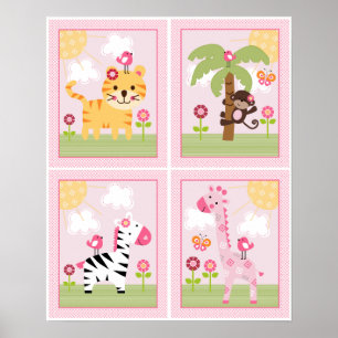 4 in 1 Sunny Safari 8x10 inch Nursery Art/Poster Poster