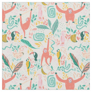 (4 in) Jungle happy animals pattern bright colours Fabric