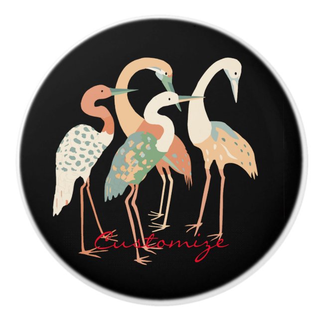 4 Japanese Cranes Thunder_Cove Ceramic Knob (Front)
