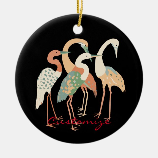 4 Japanese Cranes Thunder_Cove Ceramic Tree Decoration (Front)
