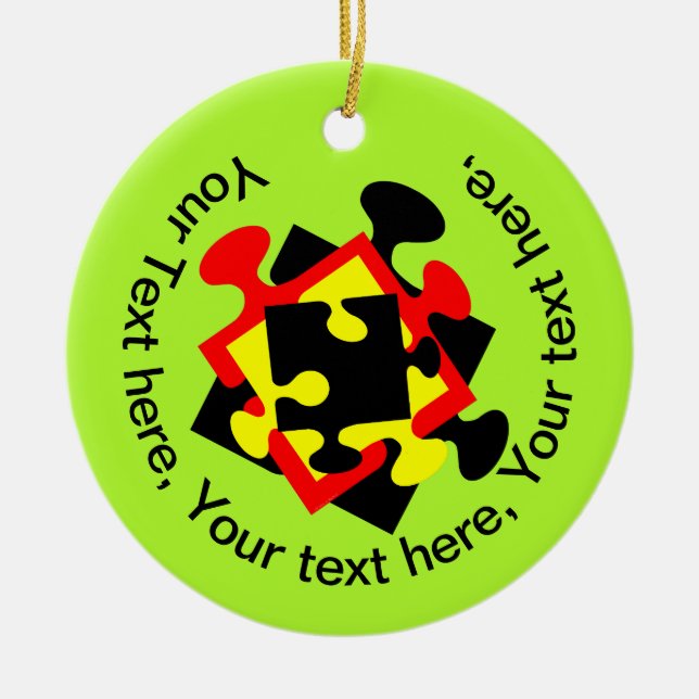 4 Jigsaw Pieces Ceramic Tree Decoration (Front)