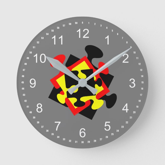 4 Jigsaw Pieces Round Clock (Front)