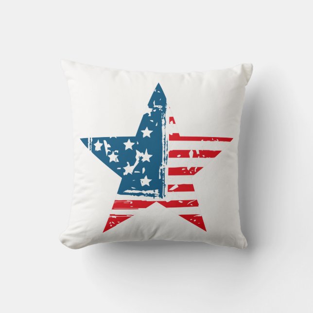 4 July American Flag Star Grunge Throw Pillow (Front)