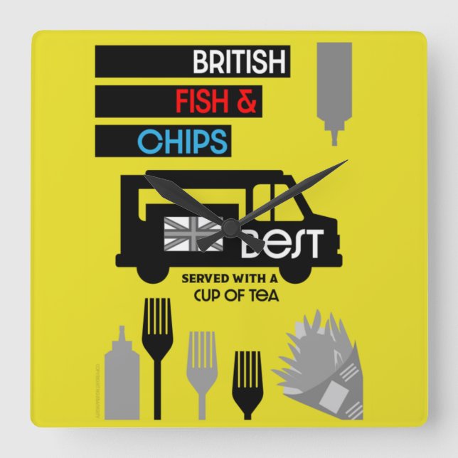 4 June — Fish and Chip Day Square Wall Clock (Front)