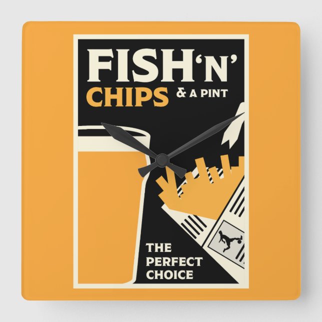 4 June — Fish and Chip Day Square Wall Clock (Front)