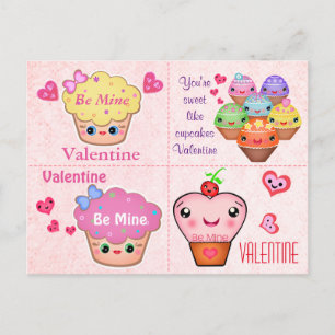 4 Kawaii Cupcake Valentines Cards