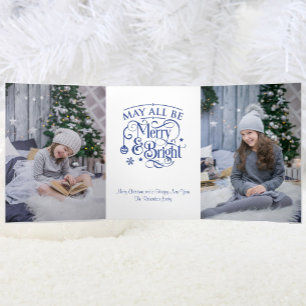 4 Large Photo Merry and Bright Christmas Tri-Fold Holiday Card