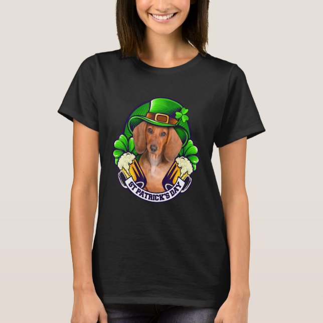 4 Leaf C Dachshund Holding Beer St Patrick Shirt (Front)