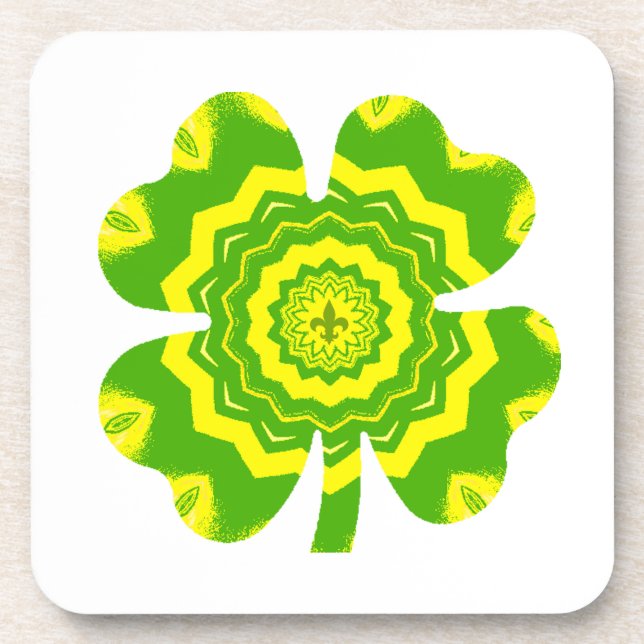 4 Leaf Clover Hard Plastic Coaster (Front)
