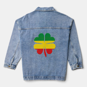 4 Leaf Clover in Red Yellow Green Rasta Denim Jacket