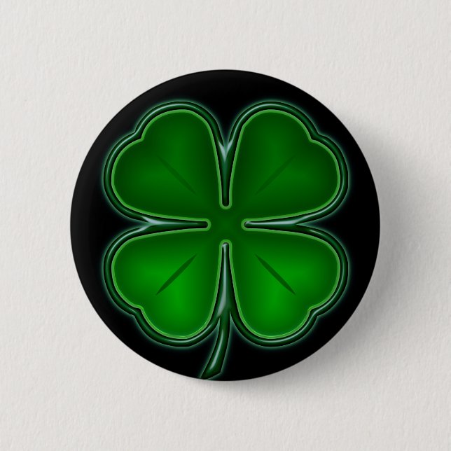4 Leaf on Black Back 6 Cm Round Badge (Front)