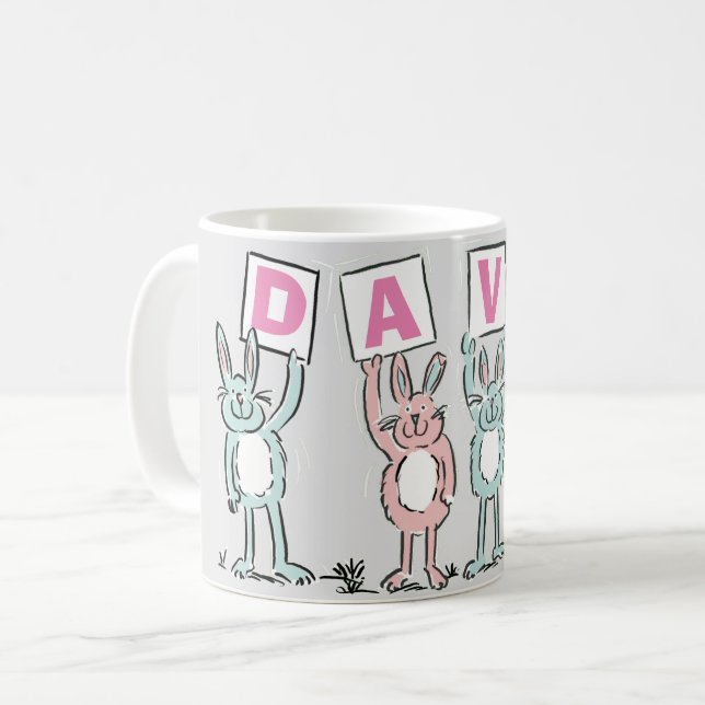 4 Letter Name Fun Rabbit Design Coffee Mug (Front Left)