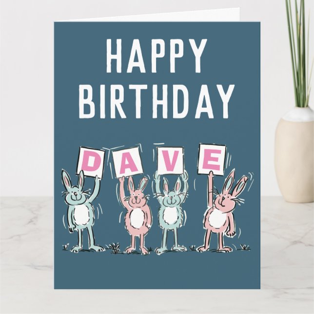 4 Letter Name Happy Birthday Rabbits Card (Front)