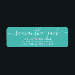 4 LINES Modern Wedding Stylish Return Address<br><div class="desc">4 LINES Modern Wedding Stylish Return Address label
4 LINES Modern Wedding Elegant Stylish Script Return Address simple label in colourful turquoise blue and white typo with couple family names in handwritten calligraphy and return address in standard classic sans serif font. Perfect for rspv and wedding invitations.</div>