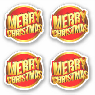 4 Merry Christmas 3D effect Red Gold Text Kiss Cut