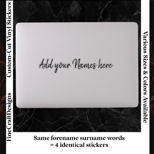 4 Modern Custom Name Laptop Stickers Set Black