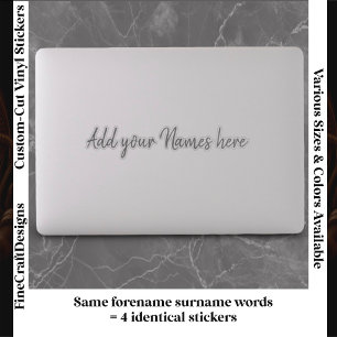 4 Modern Custom Name Laptop Stickers Set Grey
