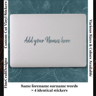 4 Modern Custom Name Laptop Stickers Set Teal