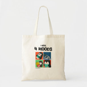 4 Moods Penguin Funny Bookworm Tote Bag