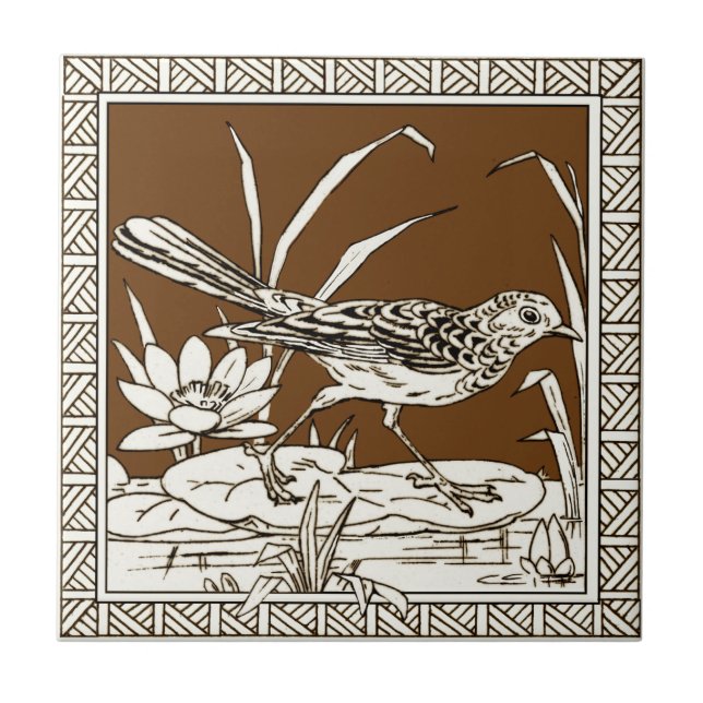 #4 of 12 Repro 1880s Minton Mocha Bird Series Tile (Front)