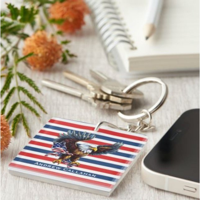  4 of July Bald Eagle Patriotic Colours USA Flag Key Ring (Creator Uploaded)
