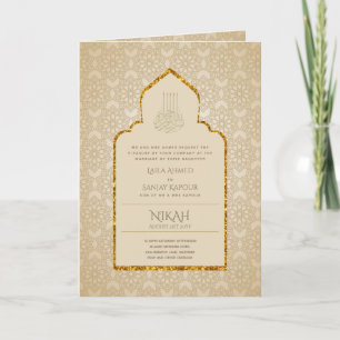 4 Page GOLD Ornate Islamic NIKAH WALIMA Wedding C Card
