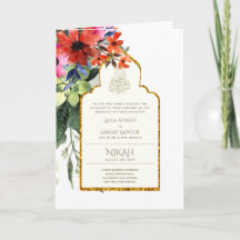 4 Page NIKAH WALIMA Invite Red Floral Islamic Wed
