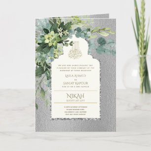 4 Page Silver GREENERY Islamic NIKAH WALIMA Invite