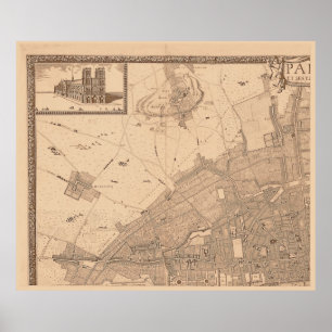 4 Panel Sepia de Rochefort Paris Map Frame 1 - LB Poster